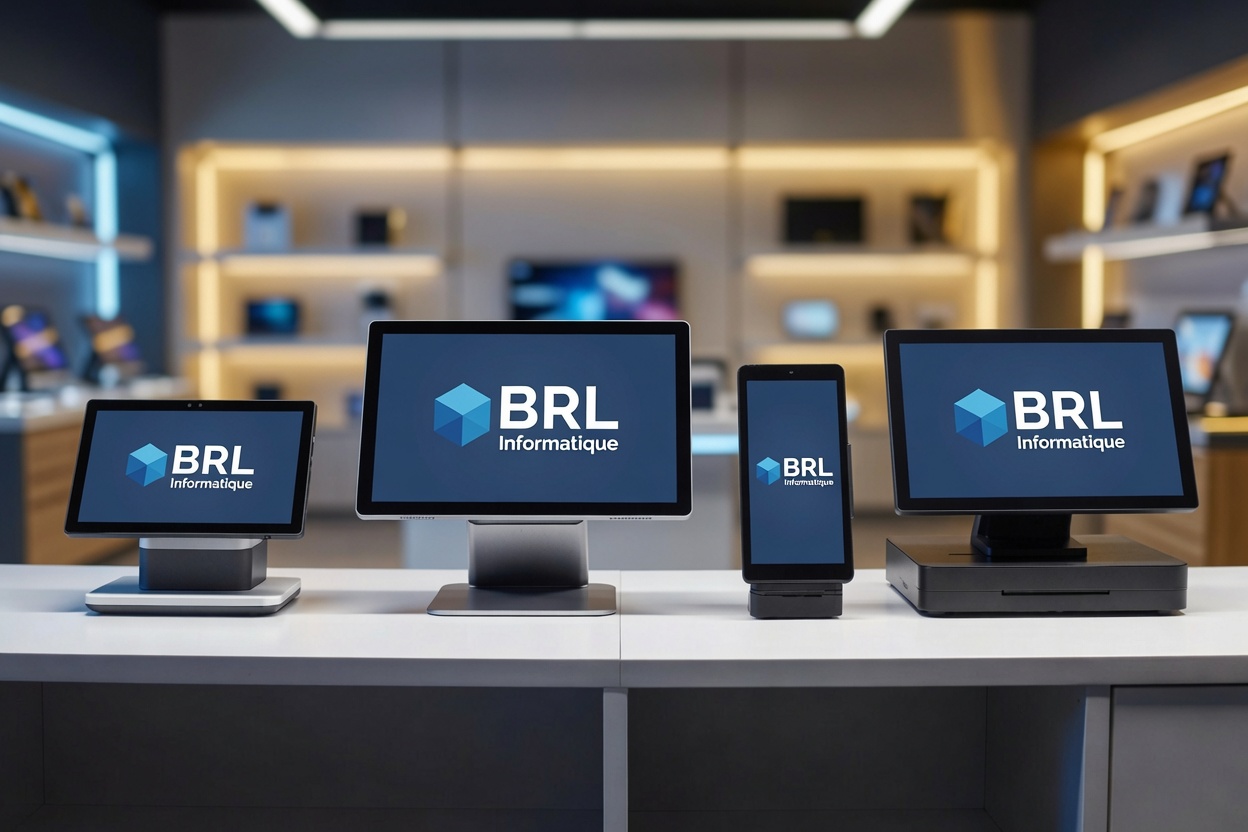 Gamme de caisses enregistreuses tactiles BRL Informatique sur un comptoir
