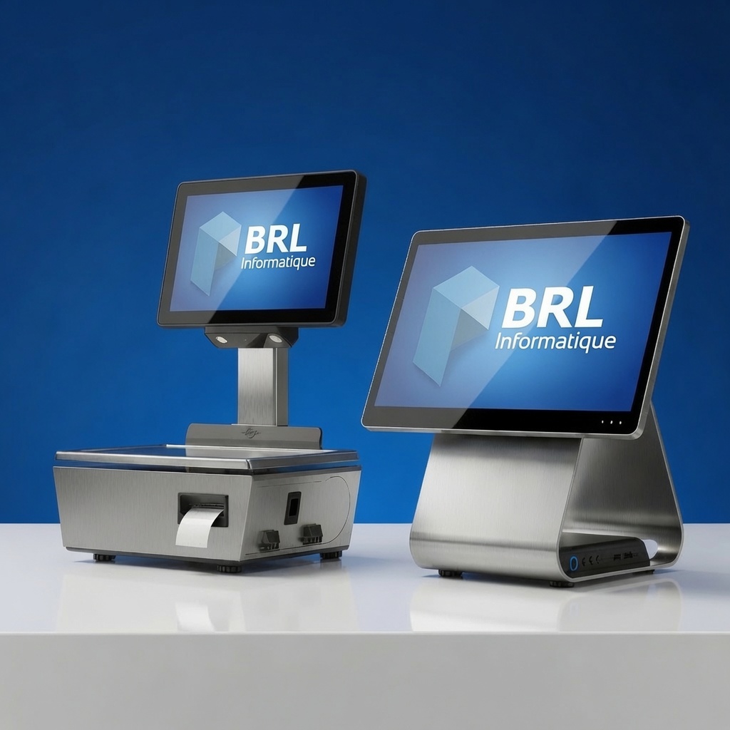 Caisses tactiles BRL en situation sur un comptoir de commerce