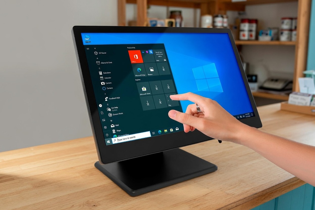Caisse tactile Windows installée sur le comptoir d'une boutique